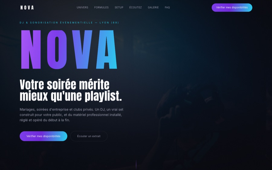 Site de NOVA, DJ et sonorisation événementielle