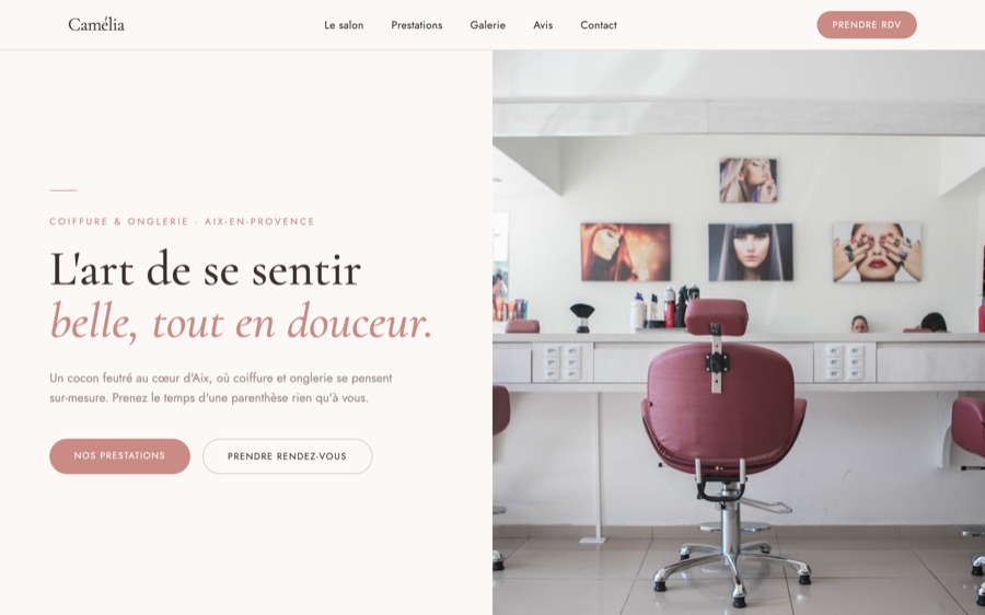 Site du salon Camélia, coiffure et onglerie