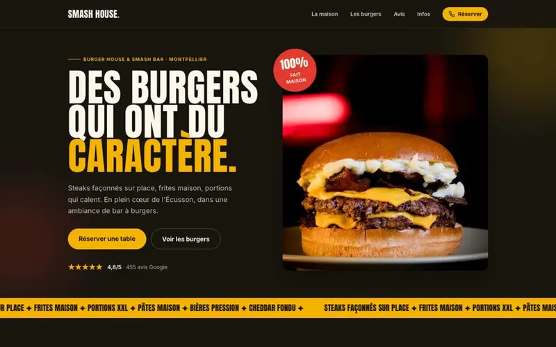 Site du restaurant de burgers Smash House
